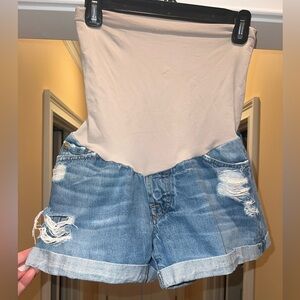 7 for All Mankind Maternity Light Blue Distressed Denim Women's Shorts size 30